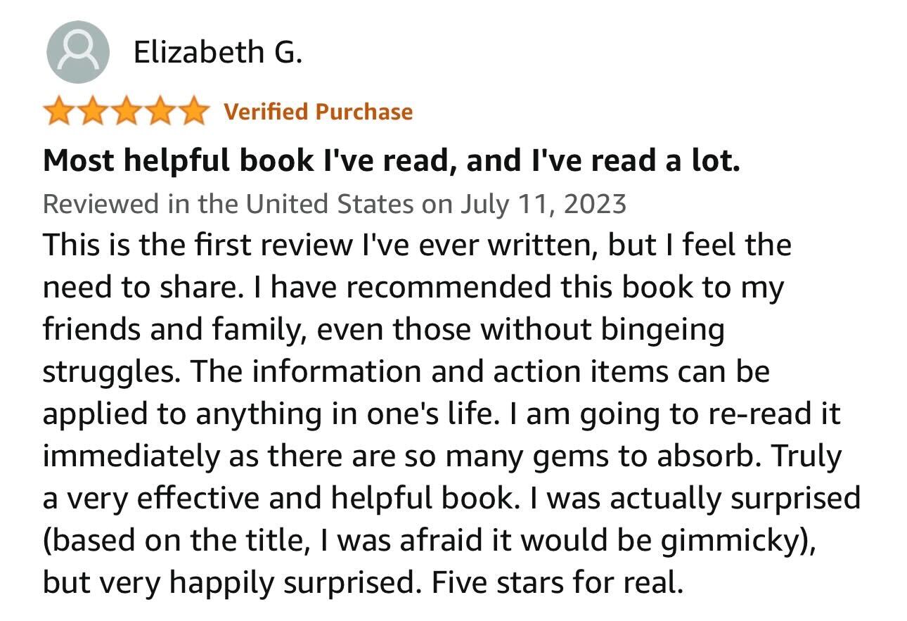 Amazon customer review of The Binge Cure